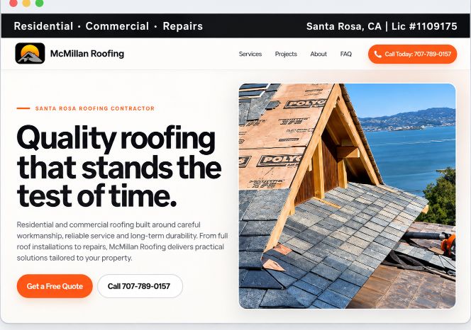 McMillan Roofing website preview